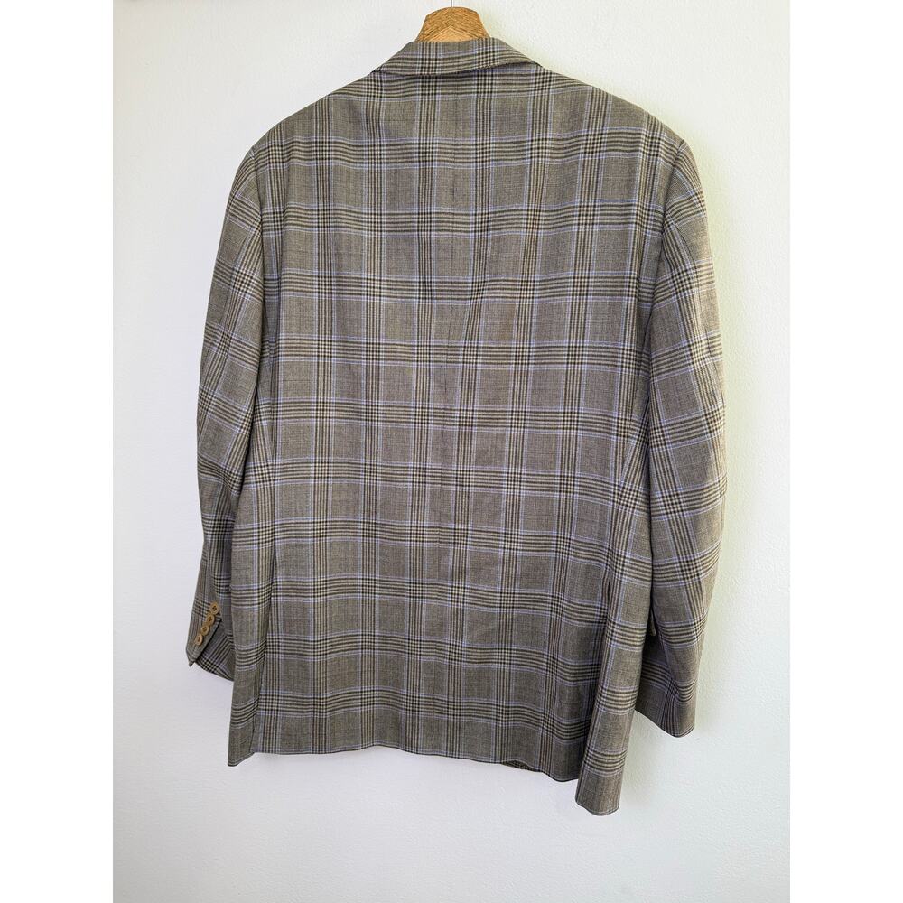 Saks Fifth Avenue Zegna Trofeo Wool Blazer 52R 42R Brown Blue Plaid Sport Coat - Picture 8 of 8
